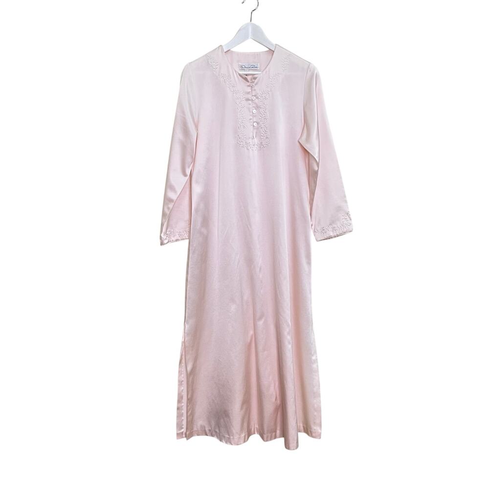 Vintage Oscar de la Renta Neiman Marcus Satin Light Pink Long Nightgown Size M